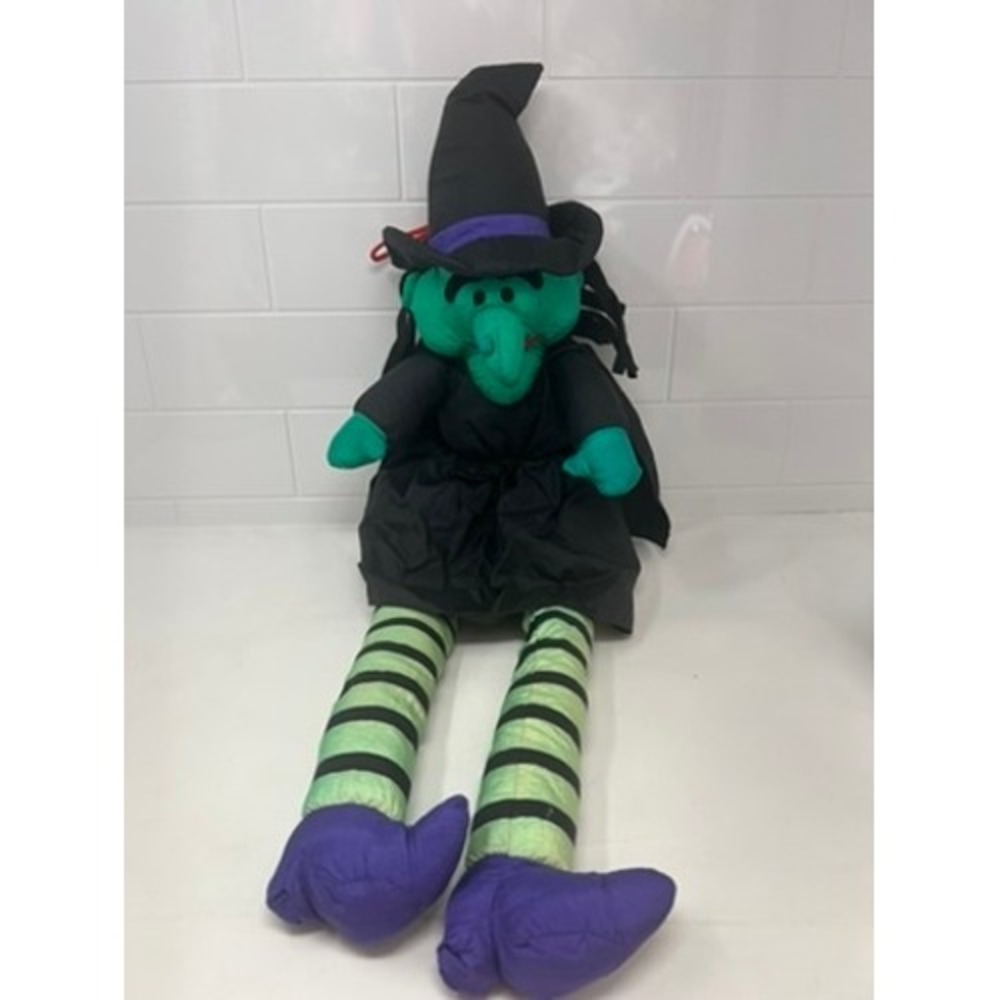 Vintage International Silver Co Plush Witch Large 24 Inch Halloween Decor Green